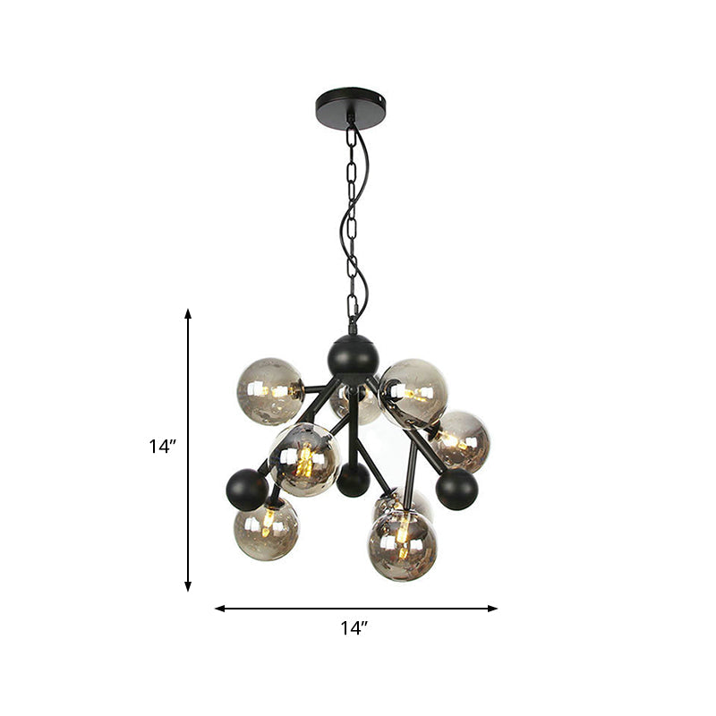 Modernism Spherical Chandelier Light Smoke Gray Glass 9 Heads Bedroom Suspended Lighting Fixture Clearhalo 'Ceiling Lights' 'Chandeliers' 'Glass shade' 'Glass' 'Modern Chandeliers' 'Modern' Lighting' 324810
