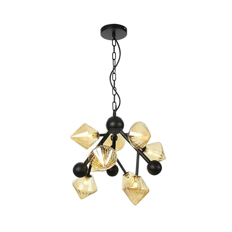 Pyramid Dining Room Ceiling Chandelier Amber Glass 9 Heads Modern Pendant Light Fixture Clearhalo 'Ceiling Lights' 'Chandeliers' 'Glass shade' 'Glass' 'Modern Chandeliers' 'Modern' Lighting' 324813