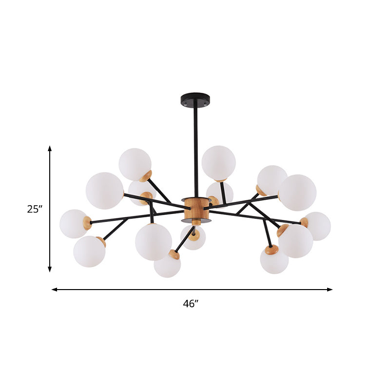 Milky Glass Sphere Hanging Chandelier Contemporary 6/15 Heads White/Black Suspended Lighting Fixture Clearhalo 'Ceiling Lights' 'Chandeliers' 'Glass shade' 'Glass' Lighting' 324907