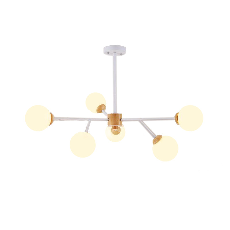 Milky Glass Sphere Hanging Chandelier Contemporary 6/15 Heads White/Black Suspended Lighting Fixture Clearhalo 'Ceiling Lights' 'Chandeliers' 'Glass shade' 'Glass' Lighting' 324909