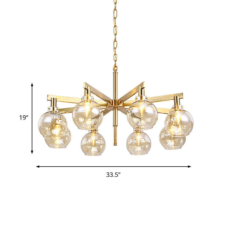 Modern 8 Heads Ceiling Chandelier Gold Ball Hanging Light Fixture with Amber Glass Shade Clearhalo 'Ceiling Lights' 'Chandeliers' 'Glass shade' 'Glass' 'Modern Chandeliers' 'Modern' Lighting' 324930