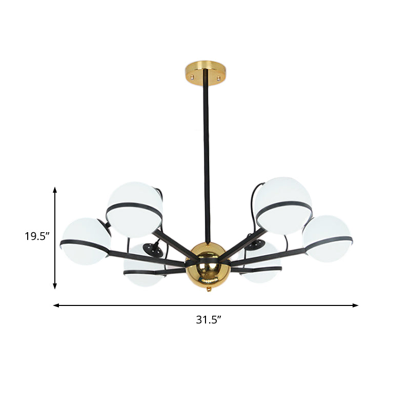 Modernist Round Hanging Chandelier Frosted White Glass 6/8/10 Bulbs Pendant Light Fixture in Black Clearhalo 'Ceiling Lights' 'Chandeliers' 'Glass shade' 'Glass' 'Modern Chandeliers' 'Modern' Lighting' 324965