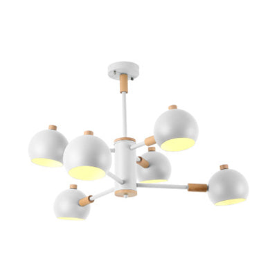 Bedroom Sphere Pendant Light Fixture Iron 6 Lights Modern Nordic Hanging Chandelier Clearhalo 'Ceiling Lights' 'Chandeliers' Lighting' options 32534