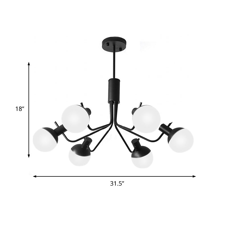 Sphere Semi Flush Light Contemporary White Glass 6/8 Heads Close to Ceiling Lamp in Black Clearhalo 'Ceiling Lights' 'Close To Ceiling Lights' 'Close to ceiling' 'Glass shade' 'Glass' 'Semi-flushmount' Lighting' 325391