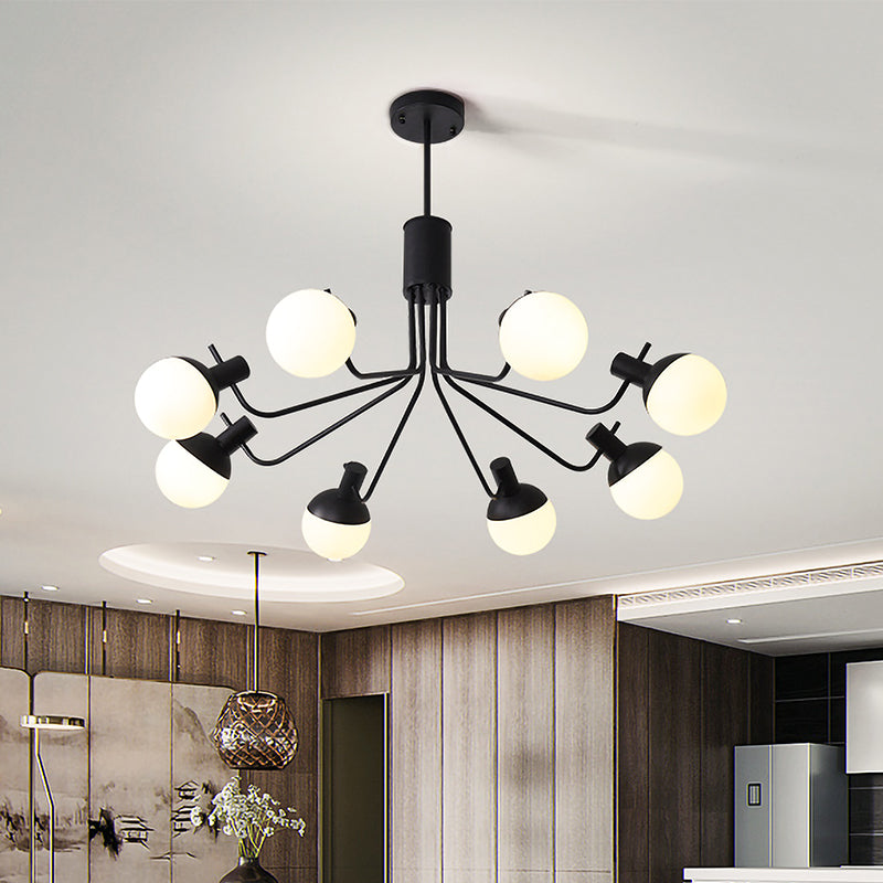 Sphere Semi Flush Light Contemporary White Glass 6/8 Heads Close to Ceiling Lamp in Black 8 Black Clearhalo 'Ceiling Lights' 'Close To Ceiling Lights' 'Close to ceiling' 'Glass shade' 'Glass' 'Semi-flushmount' Lighting' 325392