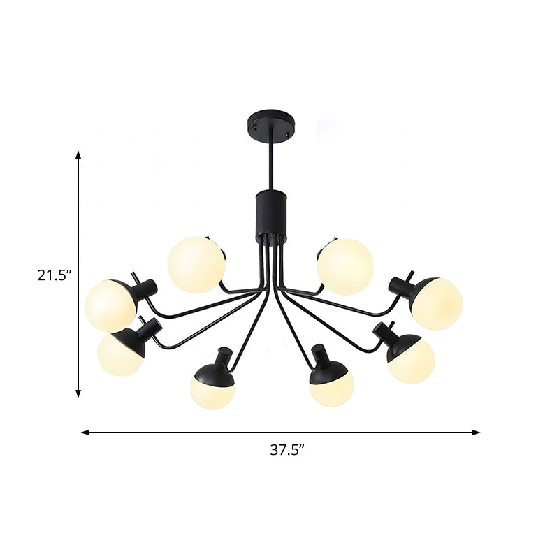 Sphere Semi Flush Light Contemporary White Glass 6/8 Heads Close to Ceiling Lamp in Black Clearhalo 'Ceiling Lights' 'Close To Ceiling Lights' 'Close to ceiling' 'Glass shade' 'Glass' 'Semi-flushmount' Lighting' 325394