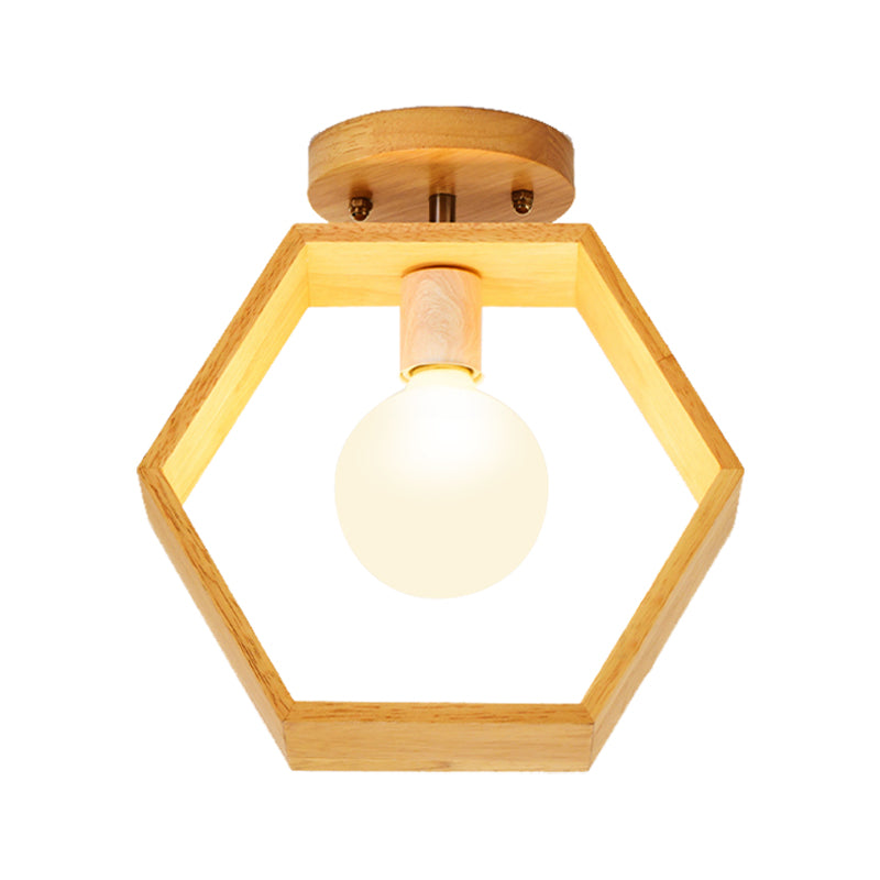 Triangle/Square/Pentagon Semi Flush Mount Light with White Glass Modern 1 Head Ceiling Mounted Fixture in Wood Clearhalo 'Ceiling Lights' 'Close To Ceiling Lights' 'Close to ceiling' 'Flush mount' Lighting' 325397