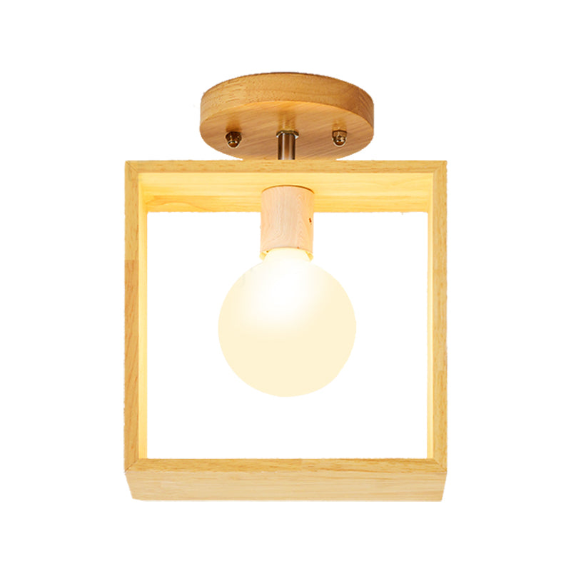 Triangle/Square/Pentagon Semi Flush Mount Light with White Glass Modern 1 Head Ceiling Mounted Fixture in Wood Clearhalo 'Ceiling Lights' 'Close To Ceiling Lights' 'Close to ceiling' 'Flush mount' Lighting' 325401
