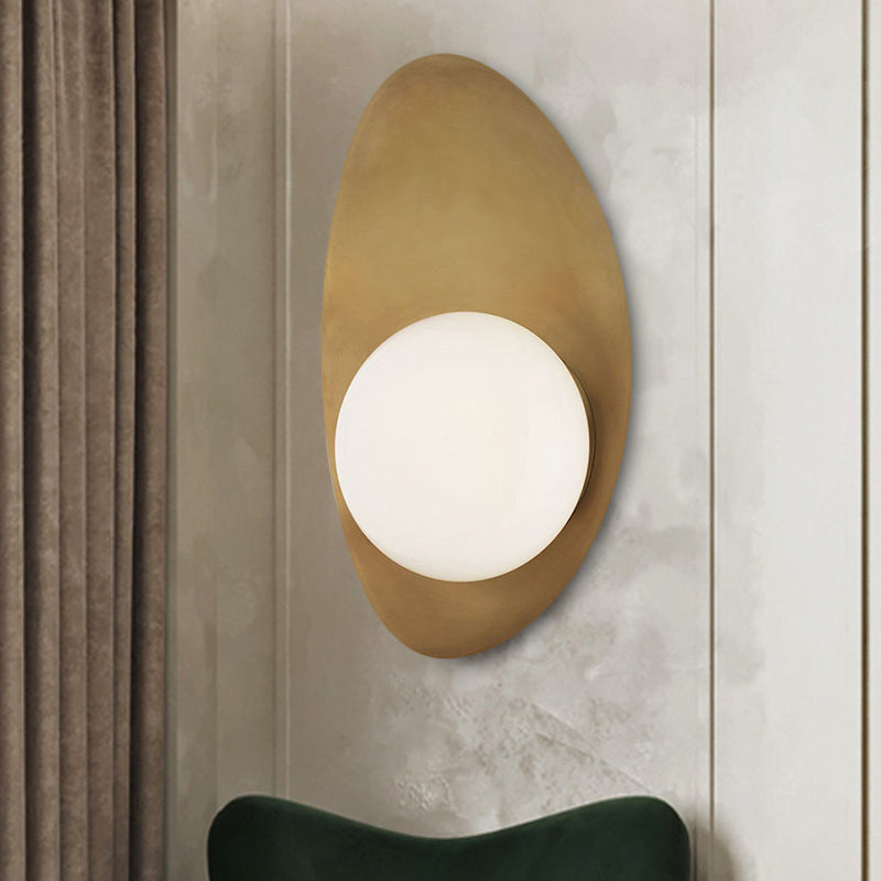 Metal Bend Wall Lamp Minimalist 1 Head Gold Sconce Light Fixture with Opal Glass Shade Clearhalo 'Cast Iron' 'Glass' 'Industrial' 'Modern wall lights' 'Modern' 'Tiffany' 'Traditional wall lights' 'Wall Lamps & Sconces' 'Wall Lights' Lighting' 325627