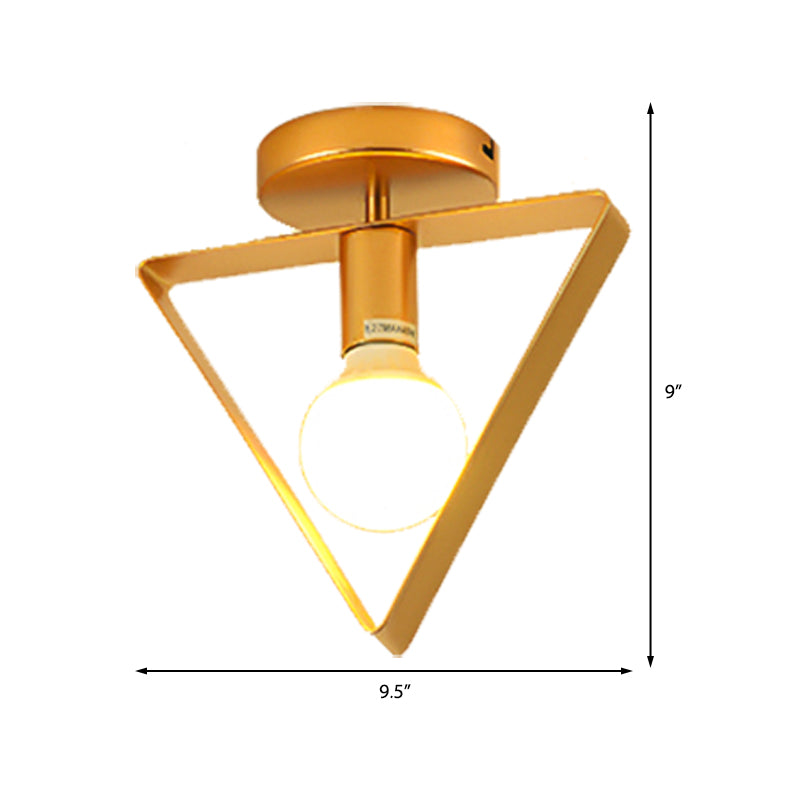 Triangle/Square/Round Shade Semi Flush Mount Lighting Metal Nordic 1 Light Semi-Flush Mount Ceiling Light in Gold for Corridor Clearhalo 'Ceiling Lights' 'Close To Ceiling Lights' 'Close to ceiling' 'Flush mount' Lighting' 325728