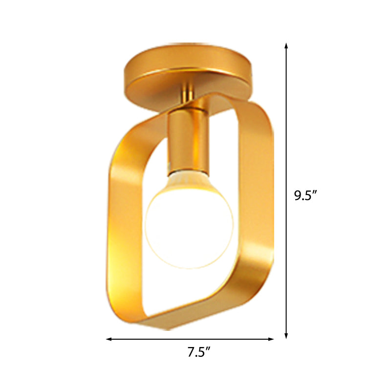 Triangle/Square/Round Shade Semi Flush Mount Lighting Metal Nordic 1 Light Semi-Flush Mount Ceiling Light in Gold for Corridor Clearhalo 'Ceiling Lights' 'Close To Ceiling Lights' 'Close to ceiling' 'Flush mount' Lighting' 325736