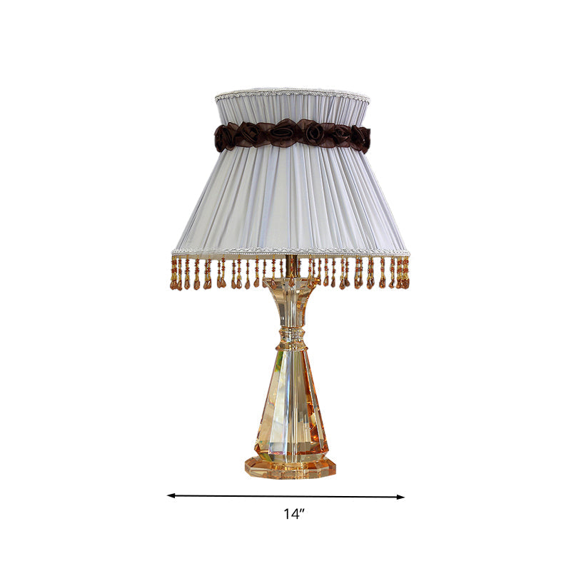 14"/15" Wide Cone Fabric Night Light Traditional Single Light Bedroom Nightstand Lamp in Grey with Crystal Accent Clearhalo 'Lamps' 'Table Lamps' Lighting' 325888