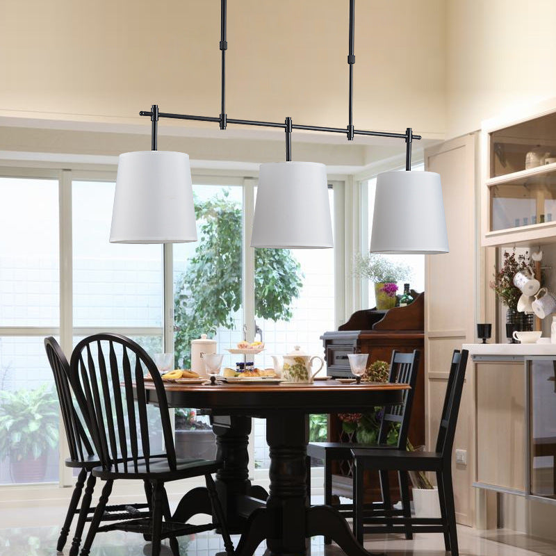 3 Lights Barrel Island Light Traditional Black/Gold Fabric Pendant Lighting for Dining Room Clearhalo 'Ceiling Lights' 'Island Lights' Lighting' 325999