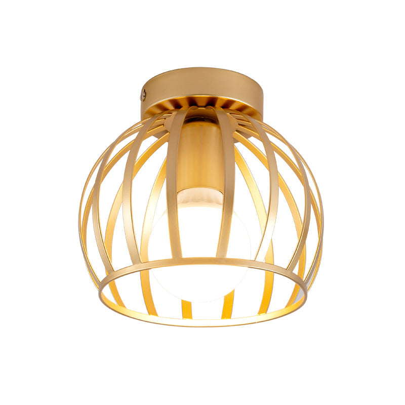 Black/Gold Metal Cage Ceiling Mounted Light Minimalism 1 Light Flushmount Lighting for Corridor Clearhalo 'Ceiling Lights' 'Close To Ceiling Lights' 'Close to ceiling' 'Flush mount' Lighting' 326152