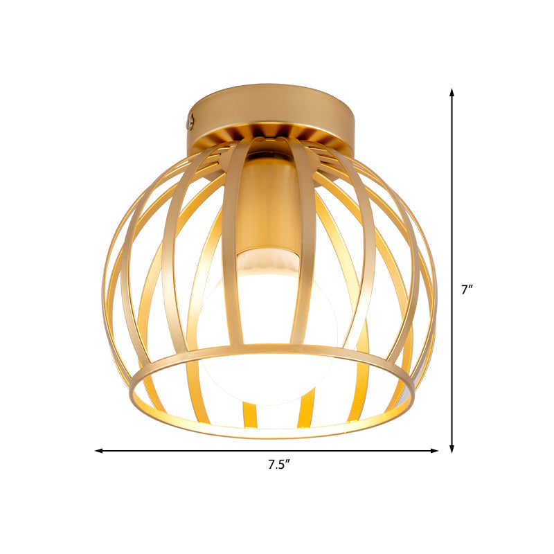 Black/Gold Metal Cage Ceiling Mounted Light Minimalism 1 Light Flushmount Lighting for Corridor Clearhalo 'Ceiling Lights' 'Close To Ceiling Lights' 'Close to ceiling' 'Flush mount' Lighting' 326153