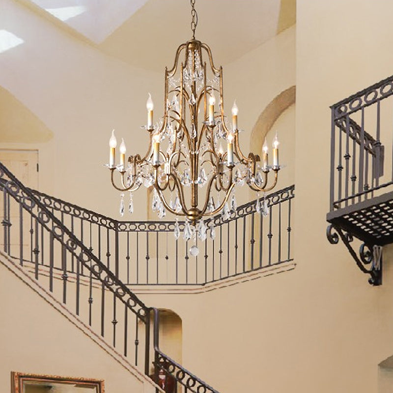 Crystal Antique Brass Chandelier Candlestick 4/6/9 Lights Traditional-Style Suspension Pendant Light Clearhalo 'Ceiling Lights' 'Chandeliers' Lighting' options 326252