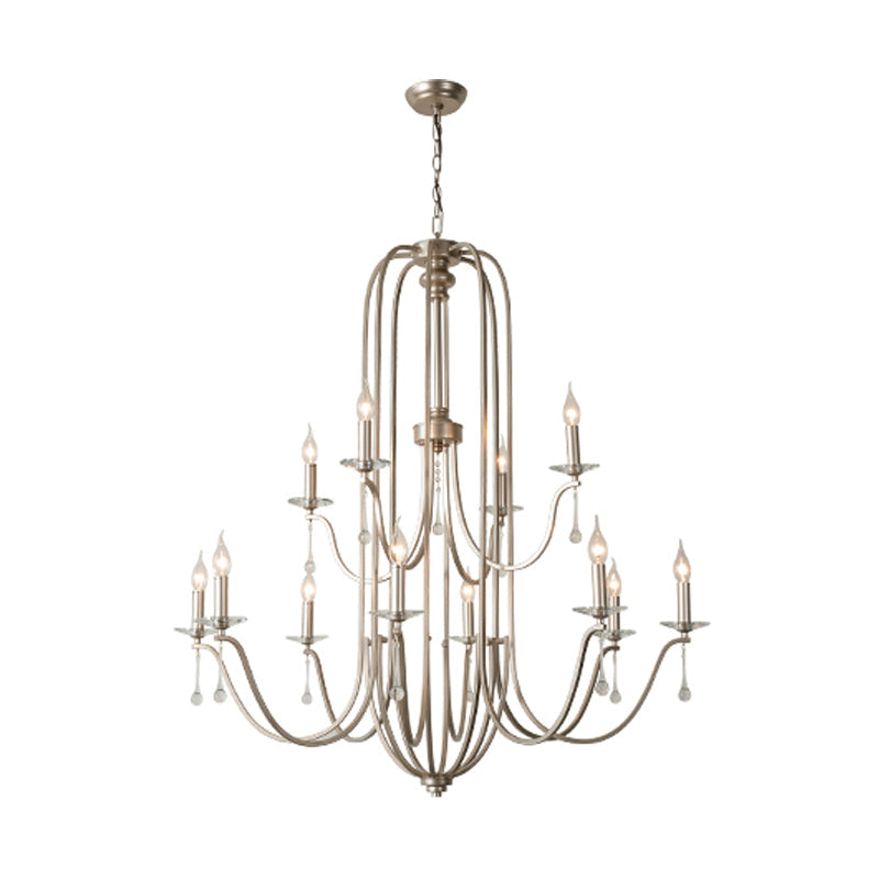 Silver 9/12 Lights Chandelier Lamp Rustic Crystal Layered Suspension Pendant Light for Living Room Clearhalo 'Ceiling Lights' 'Chandeliers' Lighting' options 326327