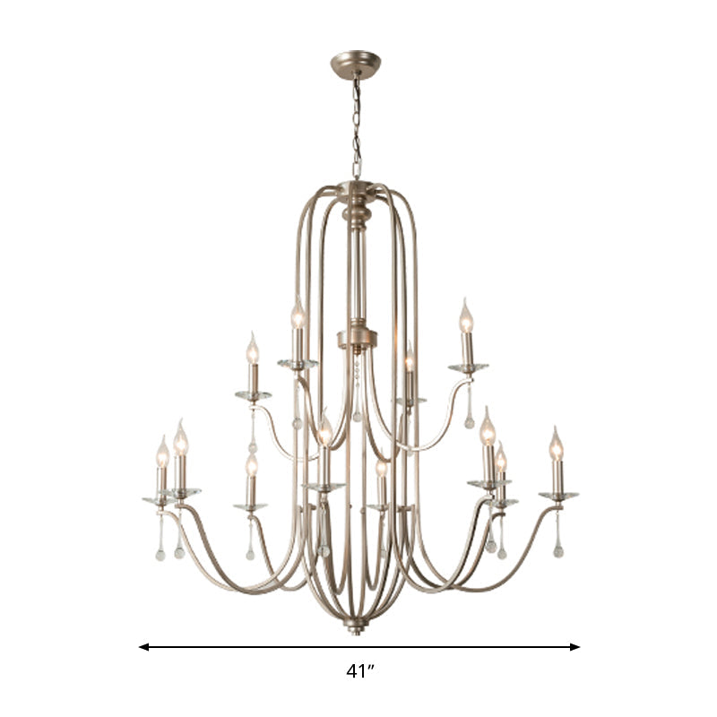 Silver 9/12 Lights Chandelier Lamp Rustic Crystal Layered Suspension Pendant Light for Living Room Clearhalo 'Ceiling Lights' 'Chandeliers' Lighting' options 326328