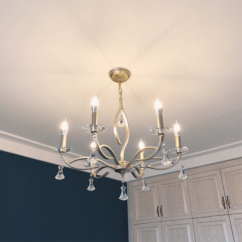 6/8 Lights Chandelier Lighting Fixture Traditional Curvy Crystal Hanging Lamp Kit in Chrome for Living Room 6 Chrome Clearhalo 'Ceiling Lights' 'Chandeliers' Lighting' options 326413_a8a60a3b-ecad-4ee1-ab9c-fd9a12999657