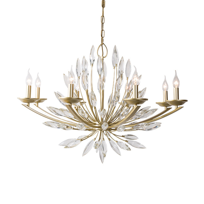 Candle Bedroom Pendant Chandelier Countryside Crystal 6/8 Lights Gold Hanging Ceiling Light Clearhalo 'Ceiling Lights' 'Chandeliers' Lighting' options 326441