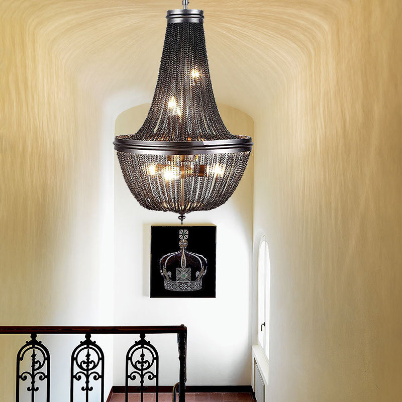 Chain Fringe Living Room Chandelier Rural Metallic 6 Lights Black Down Lighting Pendant Black Clearhalo 'Ceiling Lights' 'Chandeliers' Lighting' options 326661_24cf0131-89bb-4b39-8b3c-2225753cfdd6