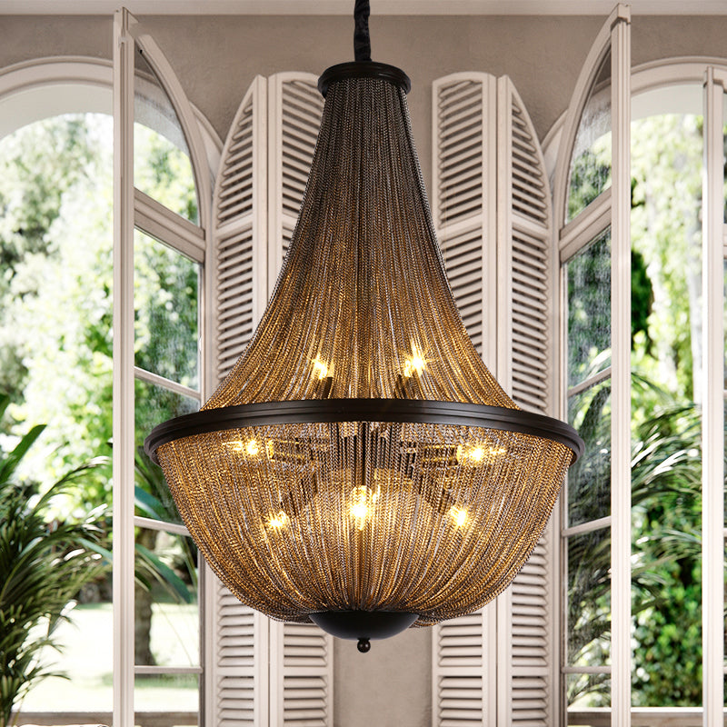 Gold 8 Lights Chandelier Light Traditional-Style Metal Chain Fringe Hanging Lamp Kit Clearhalo 'Ceiling Lights' 'Chandeliers' Lighting' options 326667