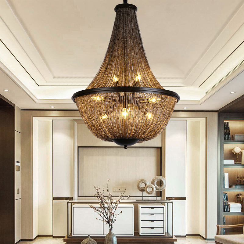 Gold 8 Lights Chandelier Light Traditional-Style Metal Chain Fringe Hanging Lamp Kit Clearhalo 'Ceiling Lights' 'Chandeliers' Lighting' options 326668