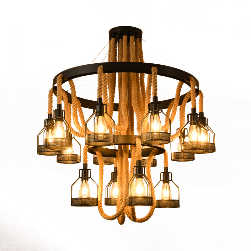Circular Metallic Chandelier Factory 4/6/14 Lights Restaurant Ceiling Light Fixture in Black Clearhalo 'Cast Iron' 'Ceiling Lights' 'Chandeliers' 'Industrial Chandeliers' 'Industrial' 'Metal' 'Middle Century Chandeliers' 'Rustic Chandeliers' 'Tiffany' Lighting' 326782