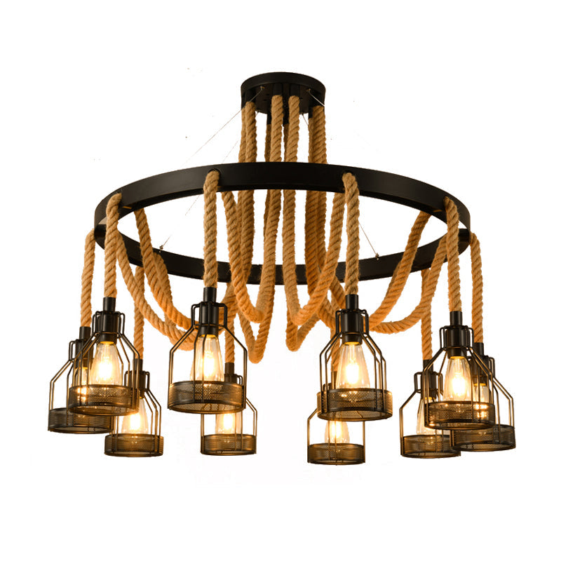 Circular Metallic Chandelier Factory 4/6/14 Lights Restaurant Ceiling Light Fixture in Black Clearhalo 'Cast Iron' 'Ceiling Lights' 'Chandeliers' 'Industrial Chandeliers' 'Industrial' 'Metal' 'Middle Century Chandeliers' 'Rustic Chandeliers' 'Tiffany' Lighting' 326786