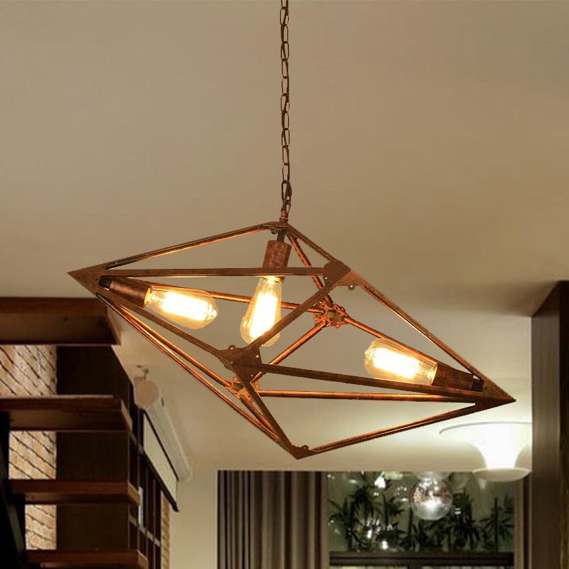 Bare Bulb Dining Room Chandelier Vintage Metallic 2/3 Lights Rust Ceiling Pendant Light, 12"/27.5" W Rust 27.5" Clearhalo 'Cast Iron' 'Ceiling Lights' 'Chandeliers' 'Industrial Chandeliers' 'Industrial' 'Metal' 'Middle Century Chandeliers' 'Rustic Chandeliers' 'Tiffany' Lighting' 326886