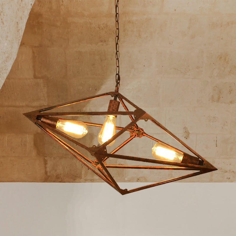 Bare Bulb Dining Room Chandelier Vintage Metallic 2/3 Lights Rust Ceiling Pendant Light, 12"/27.5" W Clearhalo 'Cast Iron' 'Ceiling Lights' 'Chandeliers' 'Industrial Chandeliers' 'Industrial' 'Metal' 'Middle Century Chandeliers' 'Rustic Chandeliers' 'Tiffany' Lighting' 326887
