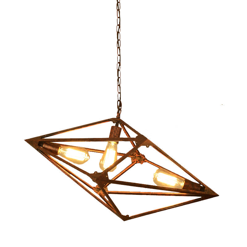 Bare Bulb Dining Room Chandelier Vintage Metallic 2/3 Lights Rust Ceiling Pendant Light, 12"/27.5" W Clearhalo 'Cast Iron' 'Ceiling Lights' 'Chandeliers' 'Industrial Chandeliers' 'Industrial' 'Metal' 'Middle Century Chandeliers' 'Rustic Chandeliers' 'Tiffany' Lighting' 326889