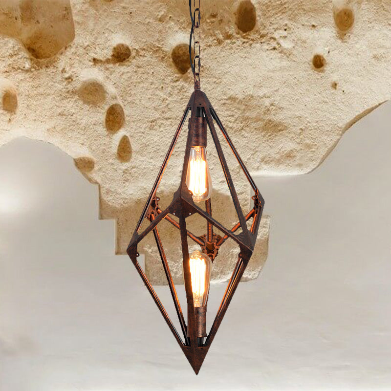 Bare Bulb Dining Room Chandelier Vintage Metallic 2/3 Lights Rust Ceiling Pendant Light, 12"/27.5" W Rust 12" Clearhalo 'Cast Iron' 'Ceiling Lights' 'Chandeliers' 'Industrial Chandeliers' 'Industrial' 'Metal' 'Middle Century Chandeliers' 'Rustic Chandeliers' 'Tiffany' Lighting' 326891