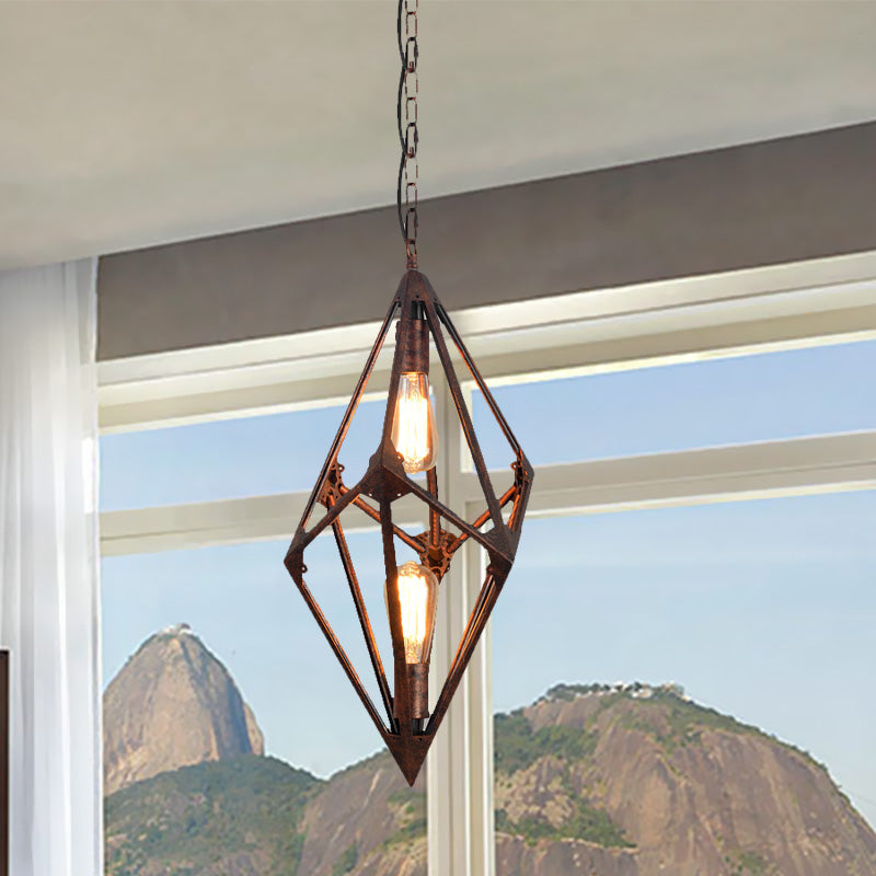 Bare Bulb Dining Room Chandelier Vintage Metallic 2/3 Lights Rust Ceiling Pendant Light, 12"/27.5" W Clearhalo 'Cast Iron' 'Ceiling Lights' 'Chandeliers' 'Industrial Chandeliers' 'Industrial' 'Metal' 'Middle Century Chandeliers' 'Rustic Chandeliers' 'Tiffany' Lighting' 326892