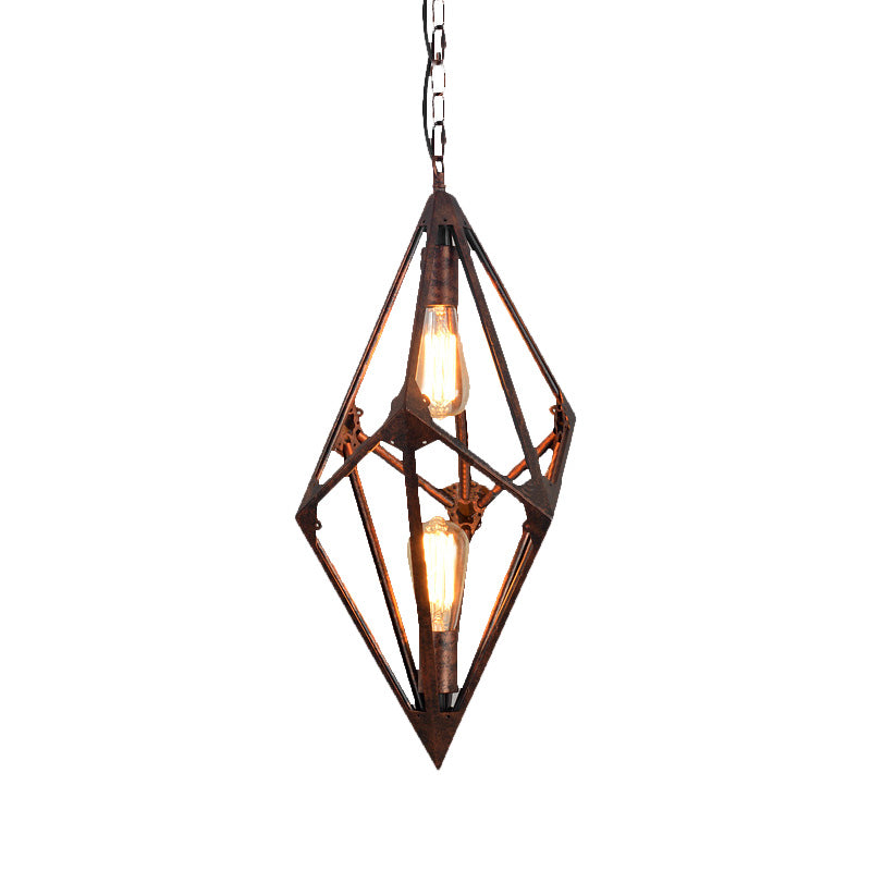 Bare Bulb Dining Room Chandelier Vintage Metallic 2/3 Lights Rust Ceiling Pendant Light, 12"/27.5" W Clearhalo 'Cast Iron' 'Ceiling Lights' 'Chandeliers' 'Industrial Chandeliers' 'Industrial' 'Metal' 'Middle Century Chandeliers' 'Rustic Chandeliers' 'Tiffany' Lighting' 326893