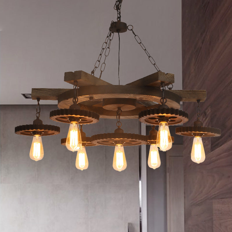 Rust Exposed Bulb Ceiling Chandelier Industrial Metallic 3/7 Lights Restaurant Pendant Light Kit Clearhalo 'Cast Iron' 'Ceiling Lights' 'Chandeliers' 'Industrial Chandeliers' 'Industrial' 'Metal' 'Middle Century Chandeliers' 'Rustic Chandeliers' 'Tiffany' Lighting' 326901