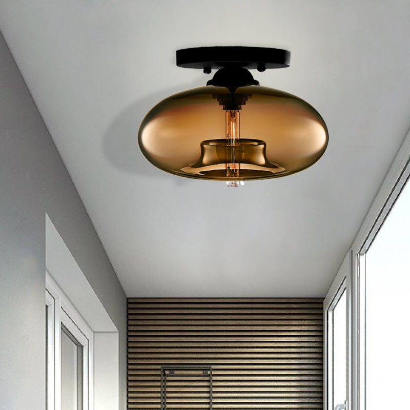 Oblong Flush Ceiling Light Fixture Modernist Glass 1 Light Sky Blue/Amber/Smoke Gray/Coffee Ceiling Light Fixture, 11" W Coffee Clearhalo 'Ceiling Lights' 'Close To Ceiling Lights' 'Close to ceiling' 'Flush mount' Lighting' 326914