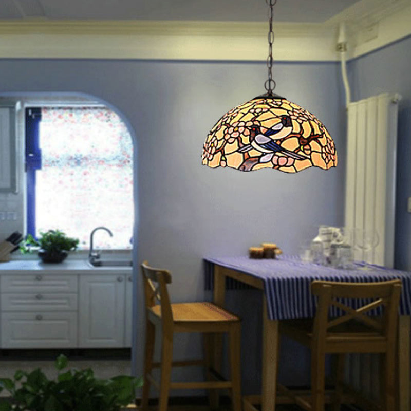 2 Lights Floral Ceiling Chandelier Tiffany-Style Red/Pink Stained Glass Pendant Lamp for Kitchen Clearhalo 'Ceiling Lights' 'Chandeliers' 'Industrial' 'Middle Century Chandeliers' 'Tiffany Chandeliers' 'Tiffany close to ceiling' 'Tiffany' Lighting' 327226