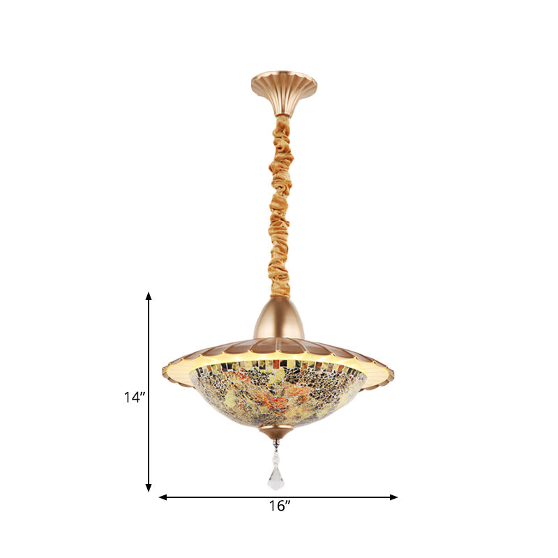 LED Bowl Chandelier Lighting Fixture Mediterranean White Cut Glass Suspension Pendant with Crystal Droplet Clearhalo 'Ceiling Lights' 'Chandeliers' 'Industrial' 'Middle Century Chandeliers' 'Tiffany Chandeliers' 'Tiffany close to ceiling' 'Tiffany' Lighting' 327738
