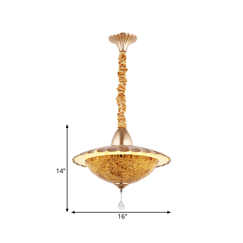LED Bowl Chandelier Lighting Fixture Mediterranean White Cut Glass Suspension Pendant with Crystal Droplet Clearhalo 'Ceiling Lights' 'Chandeliers' 'Industrial' 'Middle Century Chandeliers' 'Tiffany Chandeliers' 'Tiffany close to ceiling' 'Tiffany' Lighting' 327740