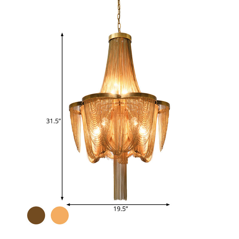 Metallic Chain Chandelier Lighting Fixture Rural 6 Lights Living Room Hanging Ceiling Light in Brown/Gold Clearhalo 'Ceiling Lights' 'Chandeliers' Lighting' options 328366