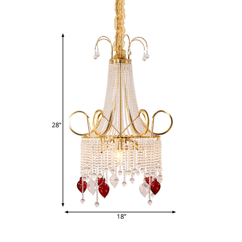 Gold Beaded Chandelier Pendant Light Rural Crystal 4 Lights Living Room Ceiling Hang Fixture Clearhalo 'Ceiling Lights' 'Chandeliers' Lighting' options 328815