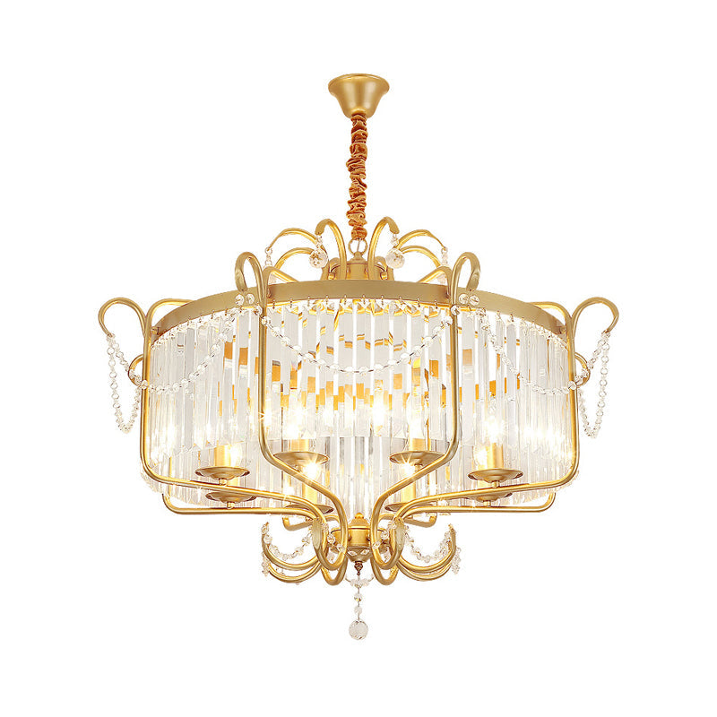 Minimalism Candelabra Ceiling Chandelier 6/8 Lights Crystal Pendant Light Fixture in Gold/Light Gold for Living Room Clearhalo 'Ceiling Lights' 'Chandeliers' Lighting' options 328885