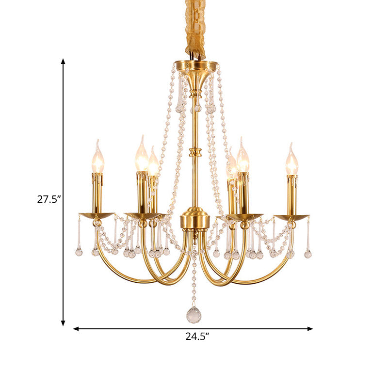 6 Lights Chandelier Lighting Traditional Curvy Arm Crystal Ceiling Pendant Light in Gold Clearhalo 'Ceiling Lights' 'Chandeliers' Lighting' options 328969
