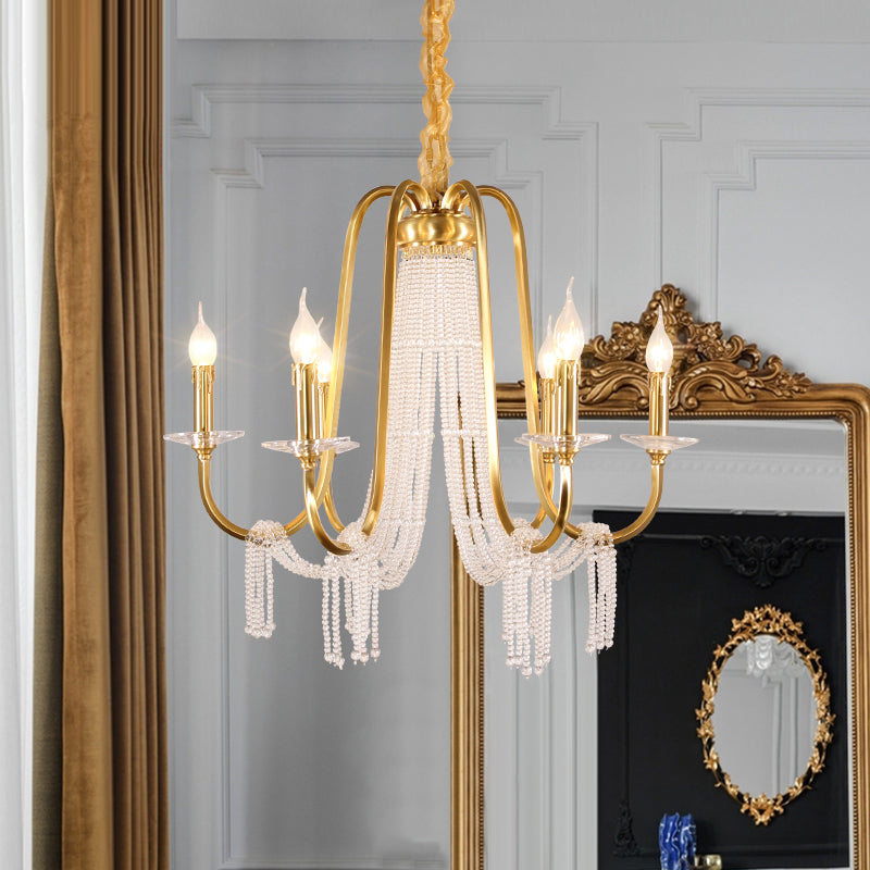 Gold 6 Lights Pendant Chandelier Lodge Crystal Curvy Ceiling Suspension Lamp for Bedroom Clearhalo 'Ceiling Lights' 'Chandeliers' Lighting' options 328975