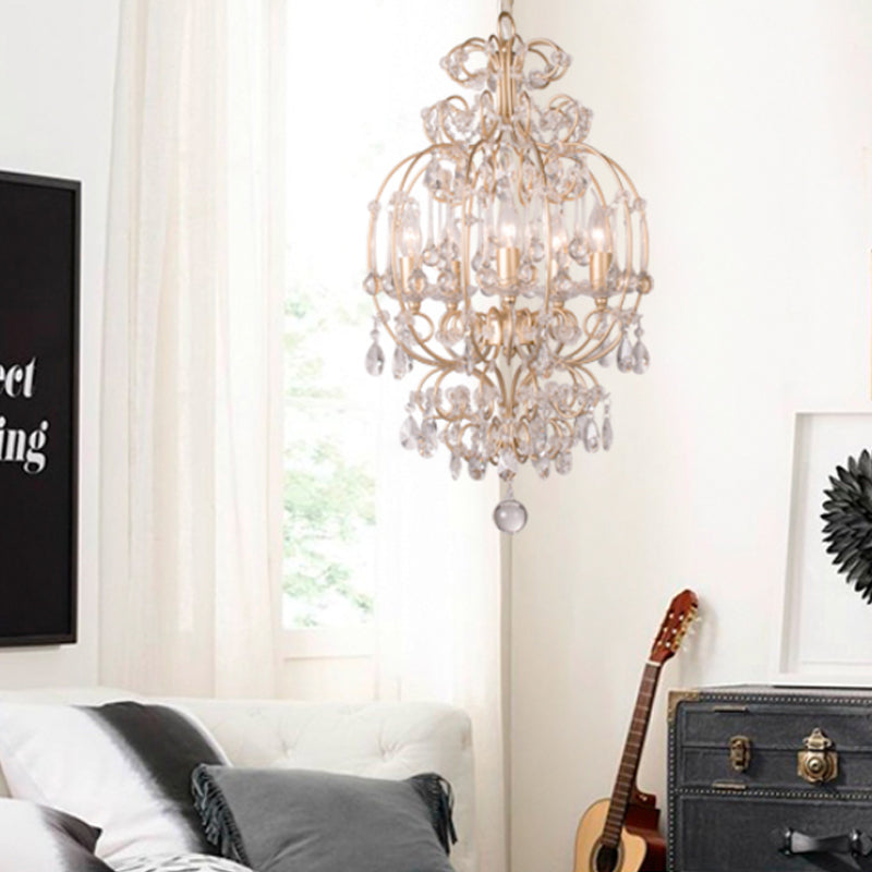 Crystal Gold Chandelier Candle 5 Lights Countryside Suspension Lighting Fixture for Bedroom Gold Clearhalo 'Ceiling Lights' 'Chandeliers' Lighting' options 328985_50f2575b-24ee-4633-8970-f7b0b97f4f9a