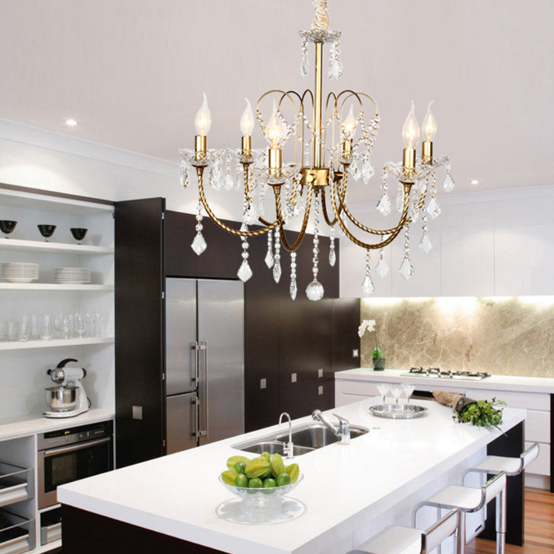 5/6 Lights Crystal Chandelier Pendant Light Traditional Gold Candlestick Dining Room Suspension Light Clearhalo 'Ceiling Lights' 'Chandeliers' Lighting' options 329040