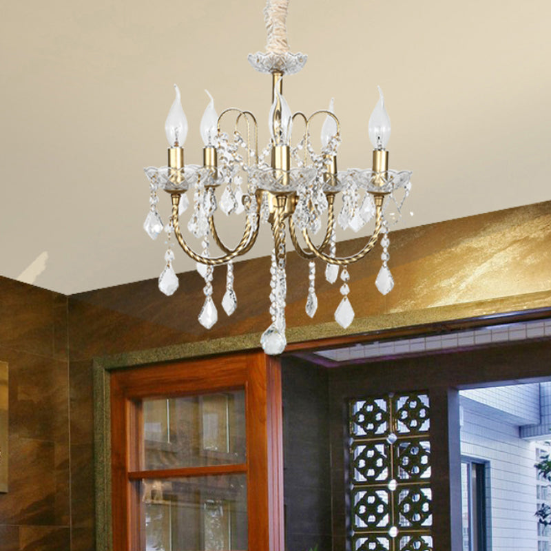 5/6 Lights Crystal Chandelier Pendant Light Traditional Gold Candlestick Dining Room Suspension Light Clearhalo 'Ceiling Lights' 'Chandeliers' Lighting' options 329045