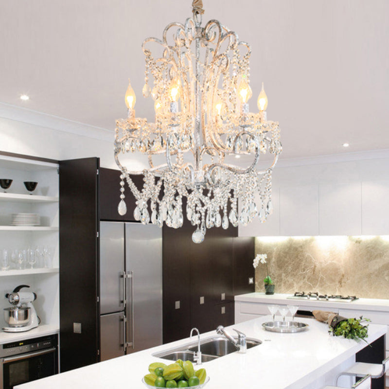 Curvy Bedroom Hanging Chandelier Simple Crystal 5/6 Lights Silver Suspension Lighting Fixture 6 Silver Clearhalo 'Ceiling Lights' 'Chandeliers' Lighting' options 329081_20ea1801-c920-4fda-89c4-b04b89fa5cd9