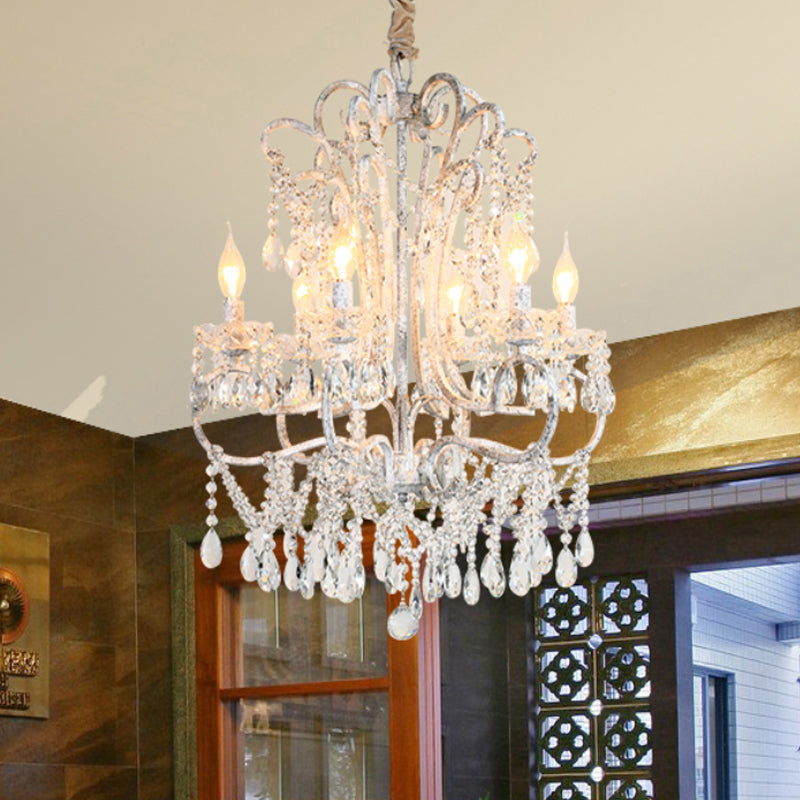 Curvy Bedroom Hanging Chandelier Simple Crystal 5/6 Lights Silver Suspension Lighting Fixture Clearhalo 'Ceiling Lights' 'Chandeliers' Lighting' options 329082